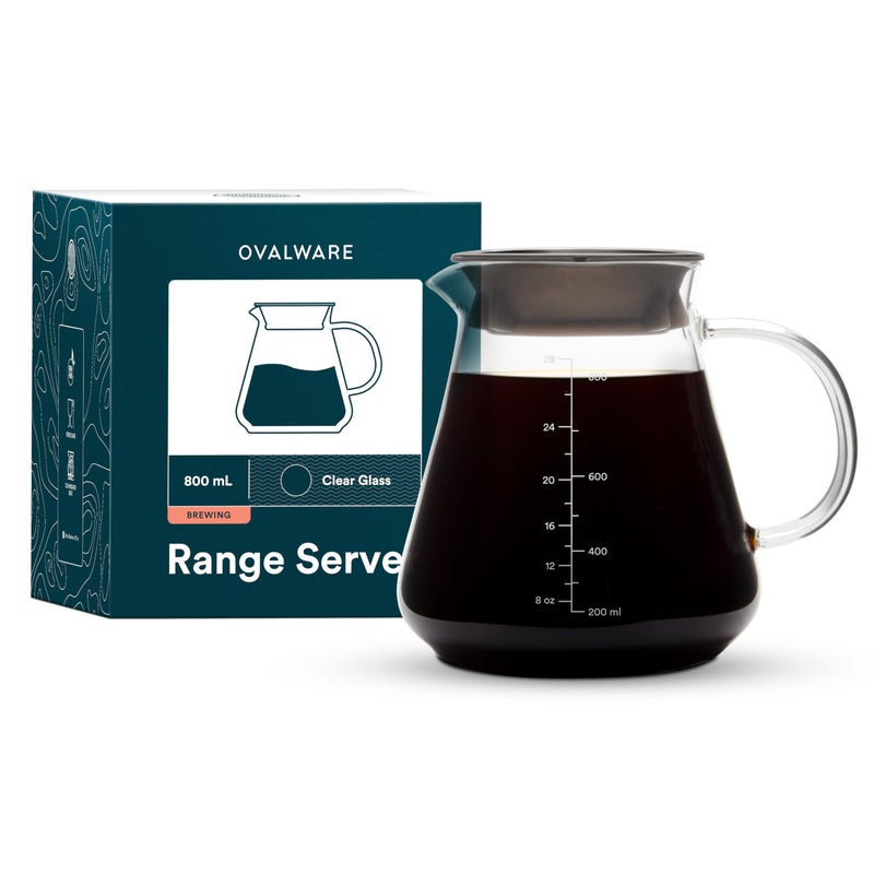 ovalware Glass Range Coffee Server For Pour Over Coffee  Tea  800ml27oz Ovalware Microwave Safe  Heatproof 25mm Thick Glass Body 