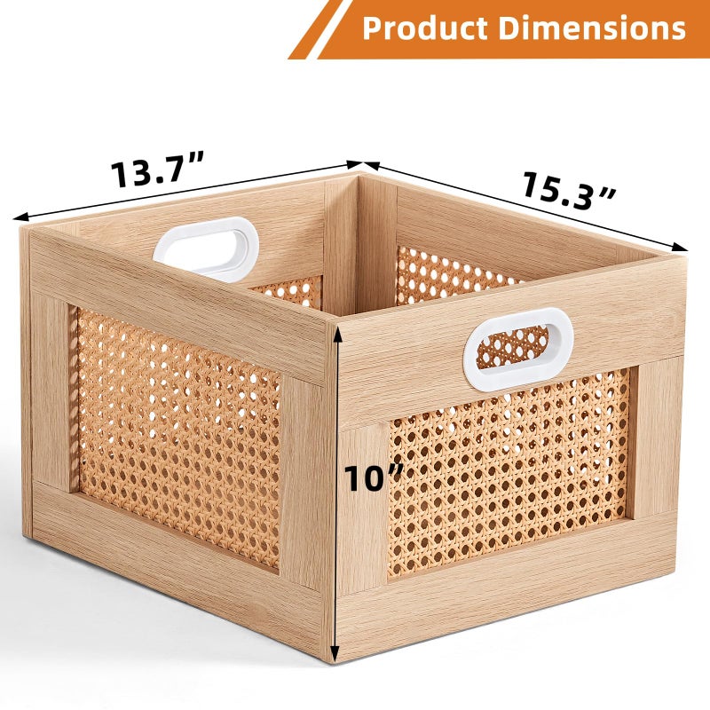 LELELINKY Vinyl Record Storage Crate, Rattan Vinyl Record Holder with Handle, Natural Wood Record Crate for Vinyls Holder up to 75 LP's, Desktop Cube Album Storage for Vinyls Records - Image 2
