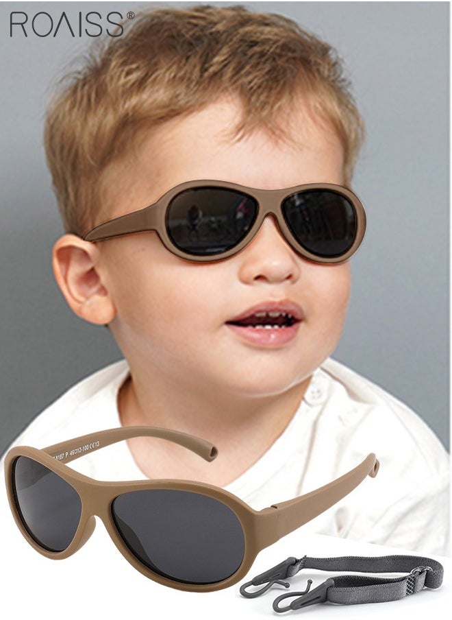 roaiss Oval Polarized Sunglasses for Babies UV400 Protection Cute Beach Holiday Sun Glasses with Flexible Silicone Frame and Elastic Strap for Boys Girls Age 0-3 Brown  - Image 1