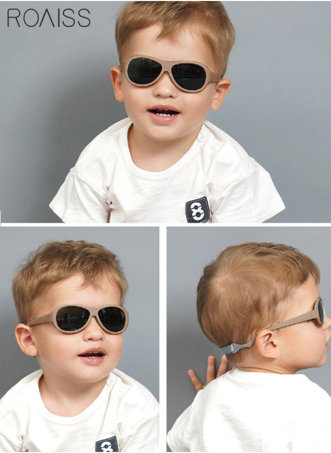 roaiss Oval Polarized Sunglasses for Babies UV400 Protection Cute Beach Holiday Sun Glasses with Flexible Silicone Frame and Elastic Strap for Boys Girls Age 0-3 Brown  - Image 2