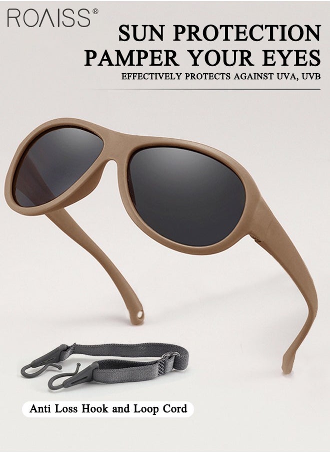 roaiss Oval Polarized Sunglasses for Babies UV400 Protection Cute Beach Holiday Sun Glasses with Flexible Silicone Frame and Elastic Strap for Boys Girls Age 0-3 Brown  - Image 3