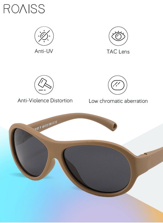 roaiss Oval Polarized Sunglasses for Babies UV400 Protection Cute Beach Holiday Sun Glasses with Flexible Silicone Frame and Elastic Strap for Boys Girls Age 0-3 Brown  - Image 5