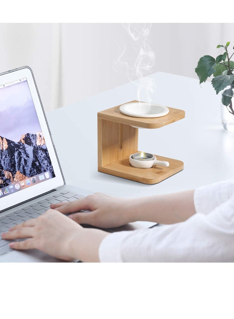 Excefore موقد زيوت عطرية خشبي، موقد شمع مع حامل شمعة، ناشر زيت العطر، موقد زيت شاي ضوء، موقد عطر لليوغا والسبا، ديكور منزلي لغرفة النوم، هدية - Image 3