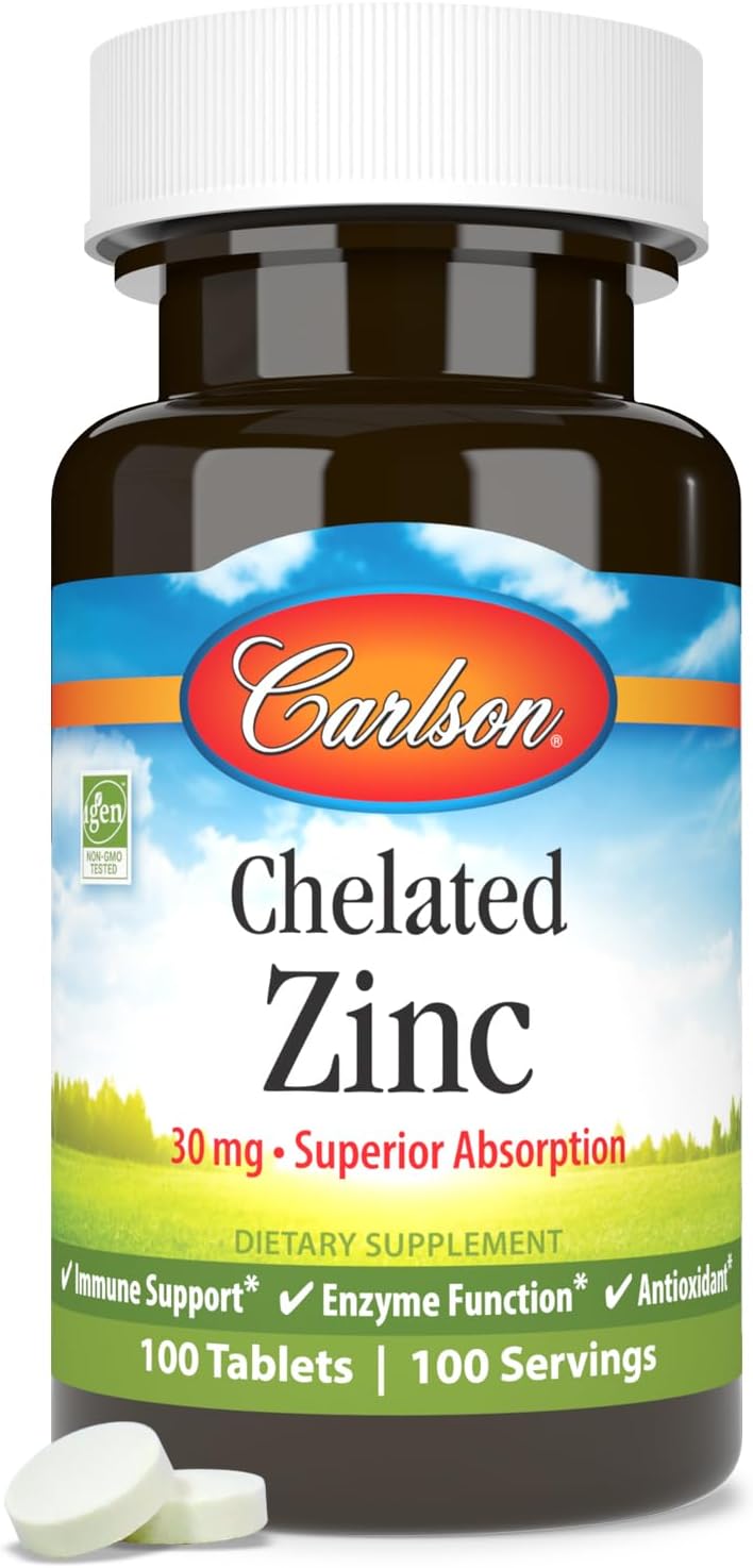 Carlson  Chelated Zinc 30 mg  Superior Absorption Immune Support  Enzyme Function Antioxidant 100 tablets - Image 5