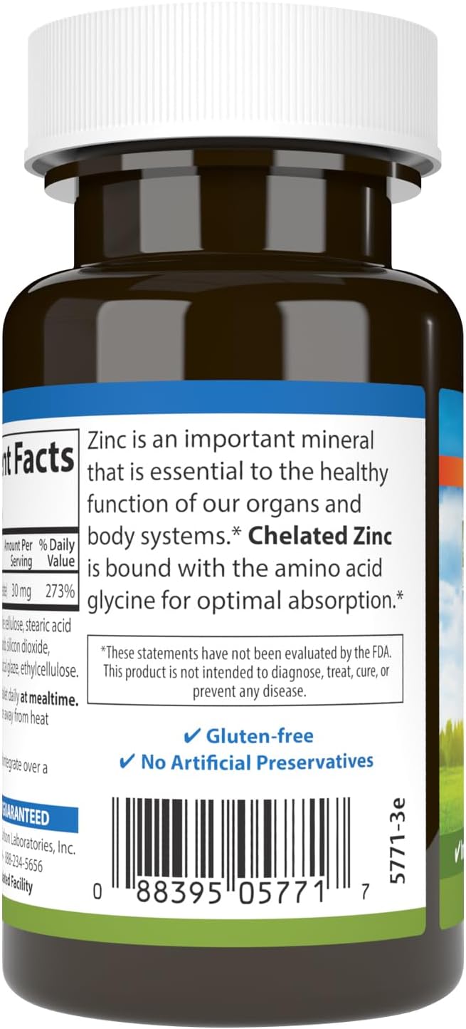 Carlson  Chelated Zinc 30 mg  Superior Absorption Immune Support  Enzyme Function Antioxidant 100 tablets - Image 3