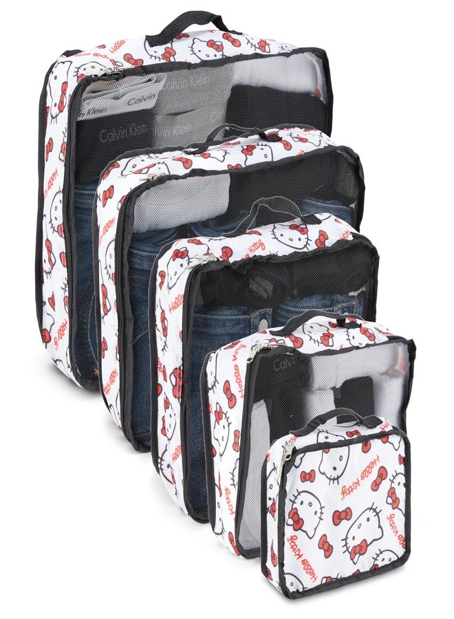 Sanrio's Hello Kitty Packing Cubes - 5 Piece Packing Cube Bags - Travel Essentials - Suitcase Luggage Organizer Set - Hello Kitty and Friends, My Melody, Kerromi, Kerropi, Badtz-Maru (Hello Kitty) - Image 1