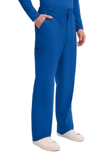 Cherokee Mens Scrub Pants with Cargo Pockets, Two-Way Stretch Modern fit Button Closure with Inside Drawstring Pants - WW140, L, Royal - Image 5
