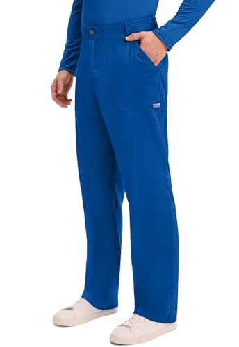 Cherokee Mens Scrub Pants with Cargo Pockets, Two-Way Stretch Modern fit Button Closure with Inside Drawstring Pants - WW140, L, Royal - Image 3