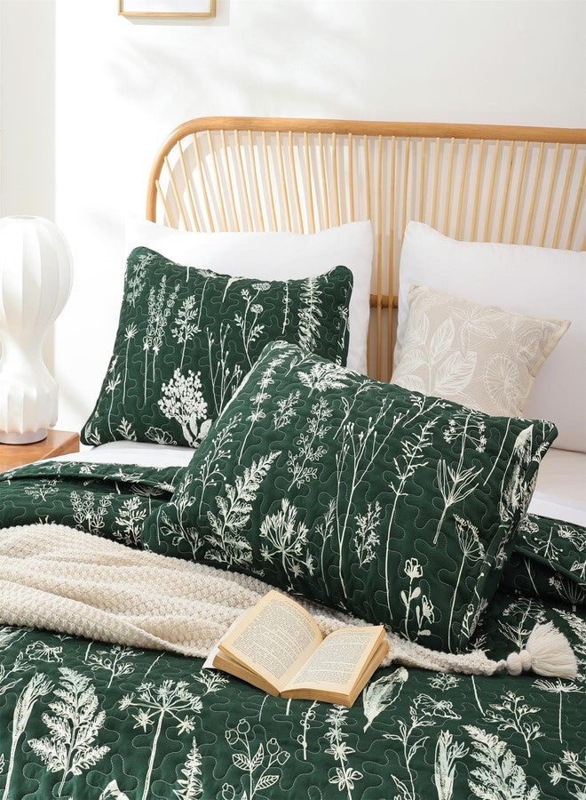 JANZAA Quilts Queen Size Emerald Green Floral Queen Quilt Bedding Set Microfiber Boho Bedspread Lightweight Reversible Coverlet 1 Quilt 90x90 inches with 2 Pillow Cases - Image 3