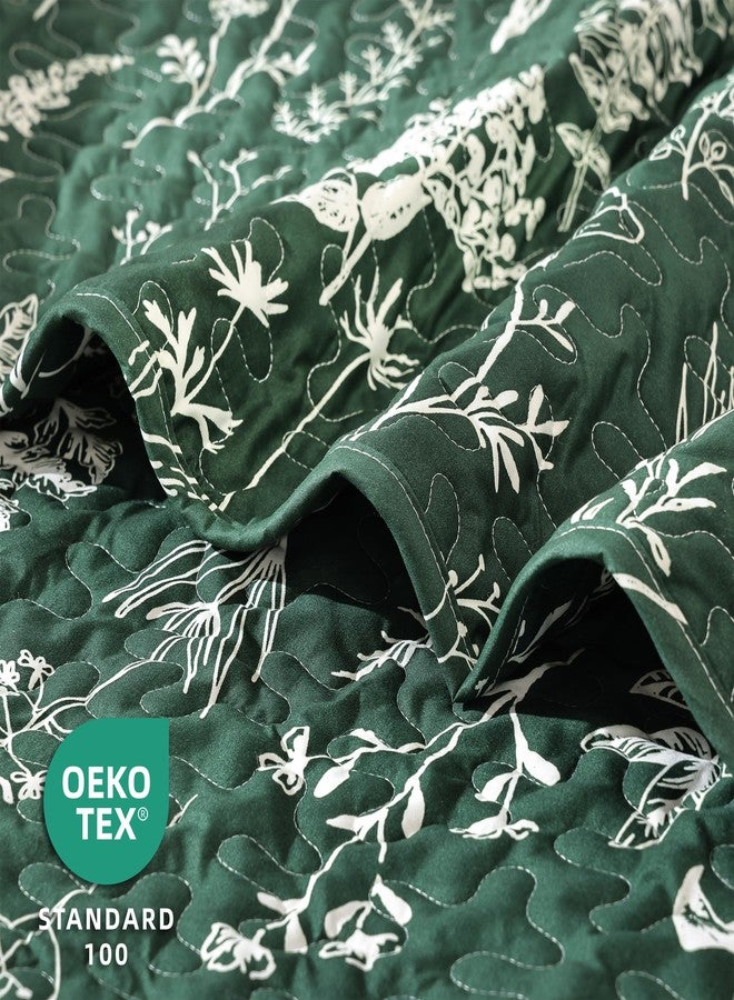 JANZAA Quilts Queen Size Emerald Green Floral Queen Quilt Bedding Set Microfiber Boho Bedspread Lightweight Reversible Coverlet 1 Quilt 90x90 inches with 2 Pillow Cases - Image 2