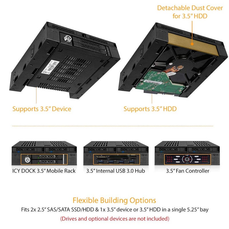 ICY DOCK 2 Bay 2.5 SAS/SATA HDD/SSD Mobile Rack + فتحة 3.5" للباي الخارجي 5.25" | ExpressCage MB322SP-B - Image 2