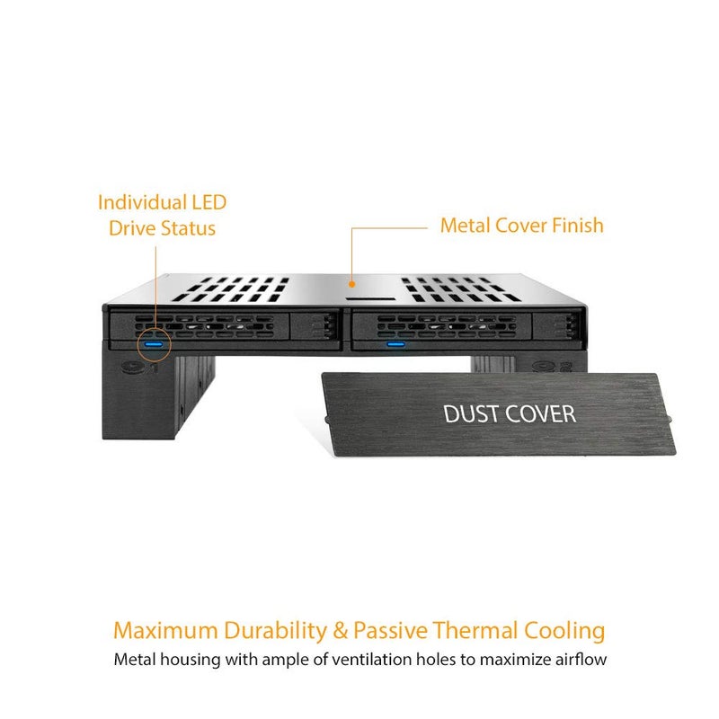 ICY DOCK 2 Bay 2.5 SAS/SATA HDD/SSD Mobile Rack + فتحة 3.5" للباي الخارجي 5.25" | ExpressCage MB322SP-B - Image 5