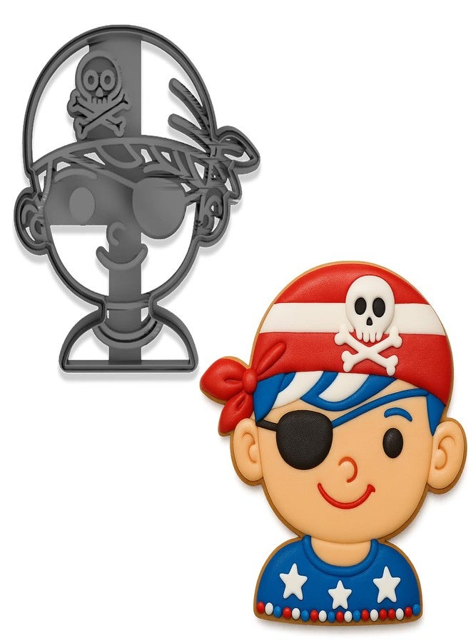Mighty Gadget Pirate Boy Cookie Cutter & Stamp Set - 4x3.86" Fun Pirate Head Design for everyone' Party Baking (Random Color) - Image 1