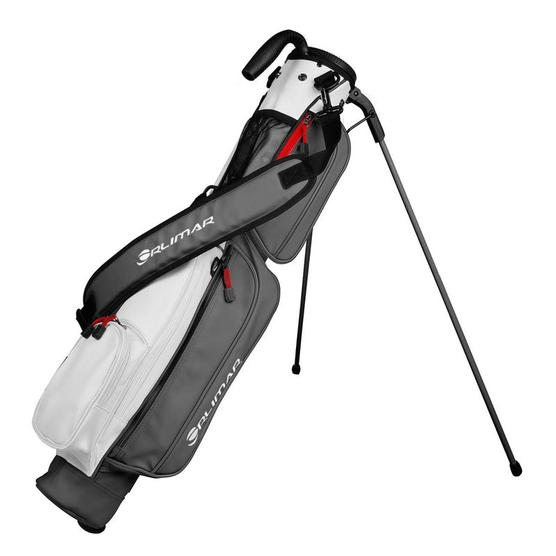 Orlimar Pitch N Putt Elite Synthetic Leather Sunday Golf Bag with Stand for Men Women GrayWhite Small Lightweight Par 3 Driving Range Golf Bag for a Few Clubs Carry Handle Rain Hood Cover