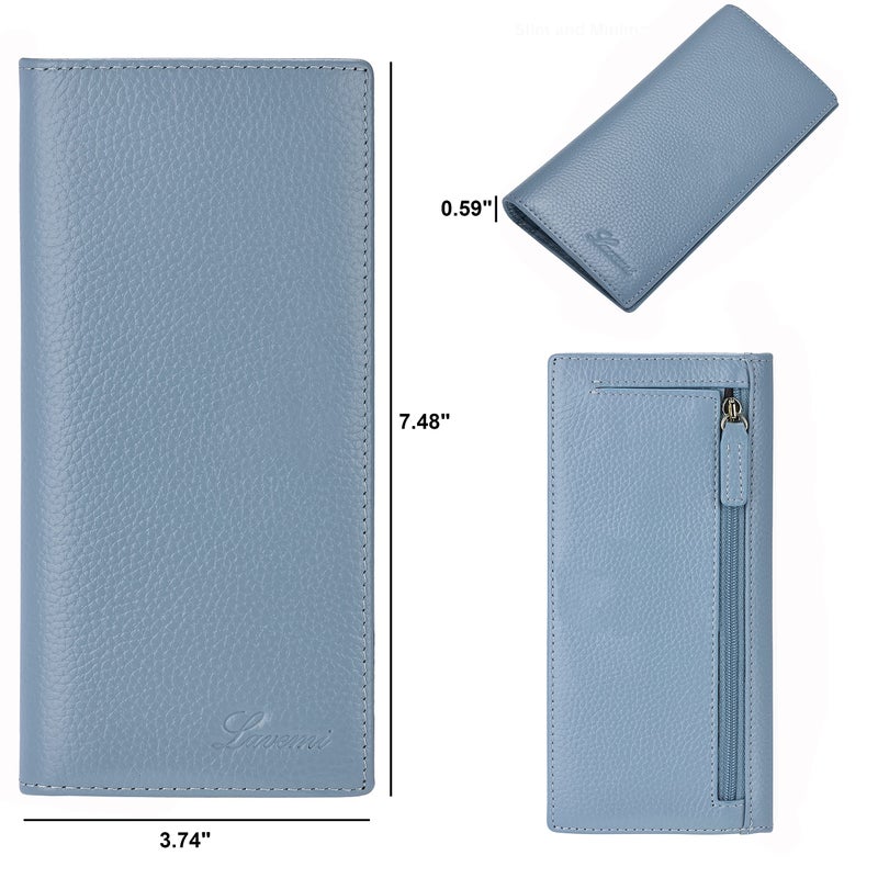 Lavemi Ultra Slim Thin Leather Women Wallet RFID Blocking Credit Card Holder Bifold Long Ladies Billfold (Light Blue) - Image 4