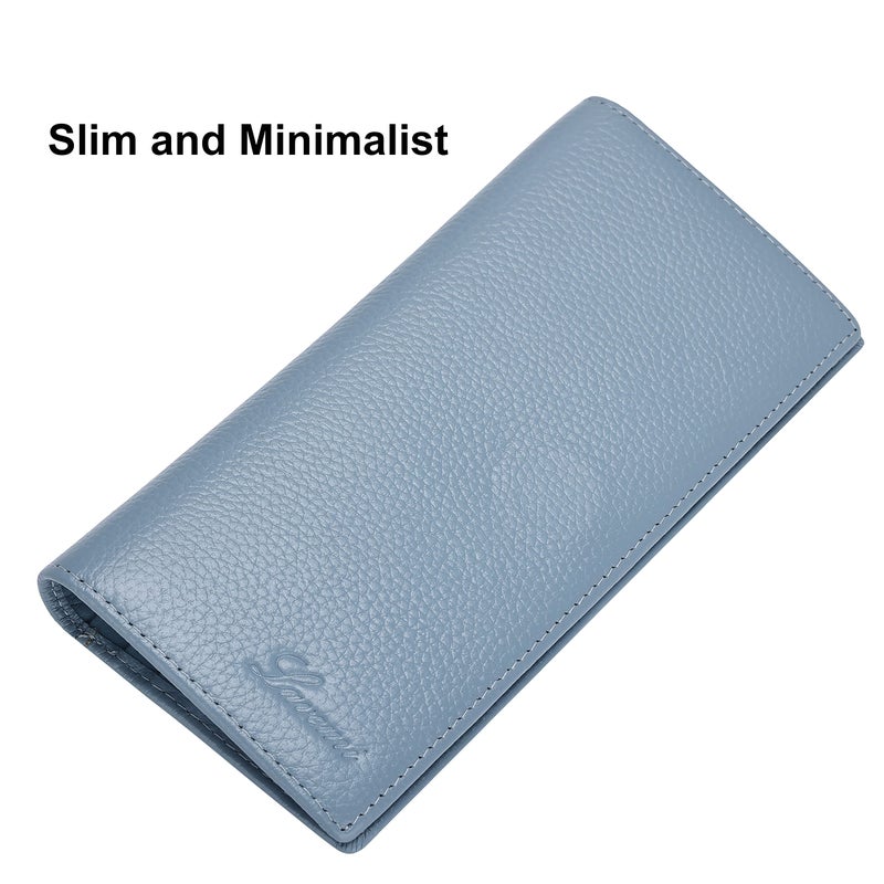 Lavemi Ultra Slim Thin Leather Women Wallet RFID Blocking Credit Card Holder Bifold Long Ladies Billfold (Light Blue) - Image 2