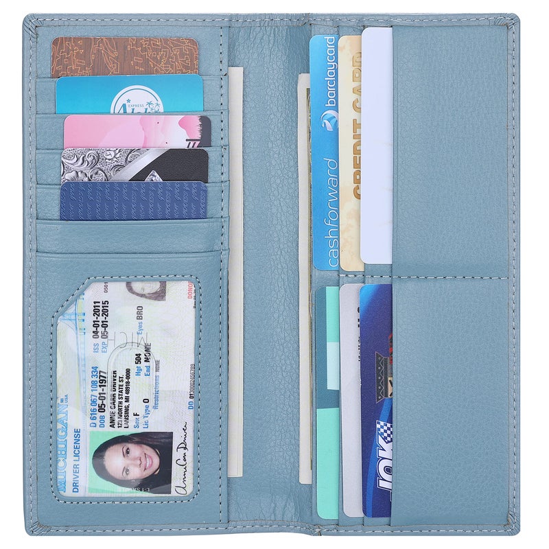 Lavemi Ultra Slim Thin Leather Women Wallet RFID Blocking Credit Card Holder Bifold Long Ladies Billfold (Light Blue) - Image 1