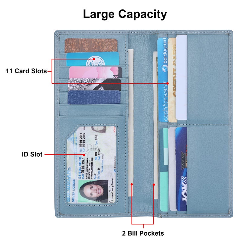 Lavemi Ultra Slim Thin Leather Women Wallet RFID Blocking Credit Card Holder Bifold Long Ladies Billfold (Light Blue) - Image 3