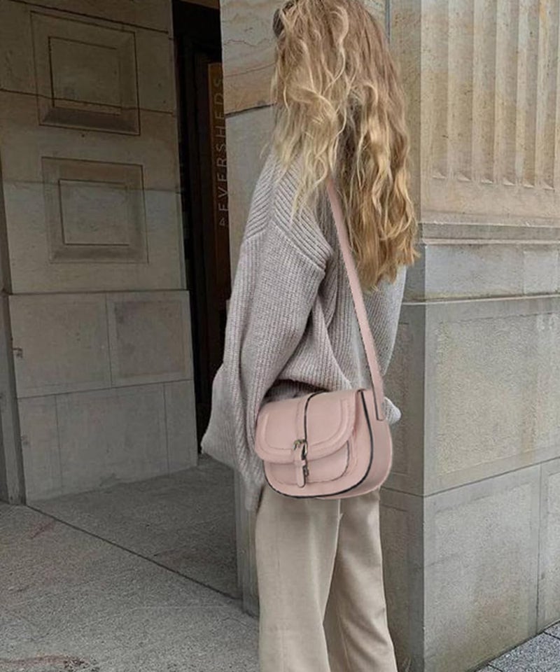 AFKOMST Crossbody Bags for Women,Small Saddle Purse and Boho Cross Body Handbags,Vegan Leather, Pink - Image 2