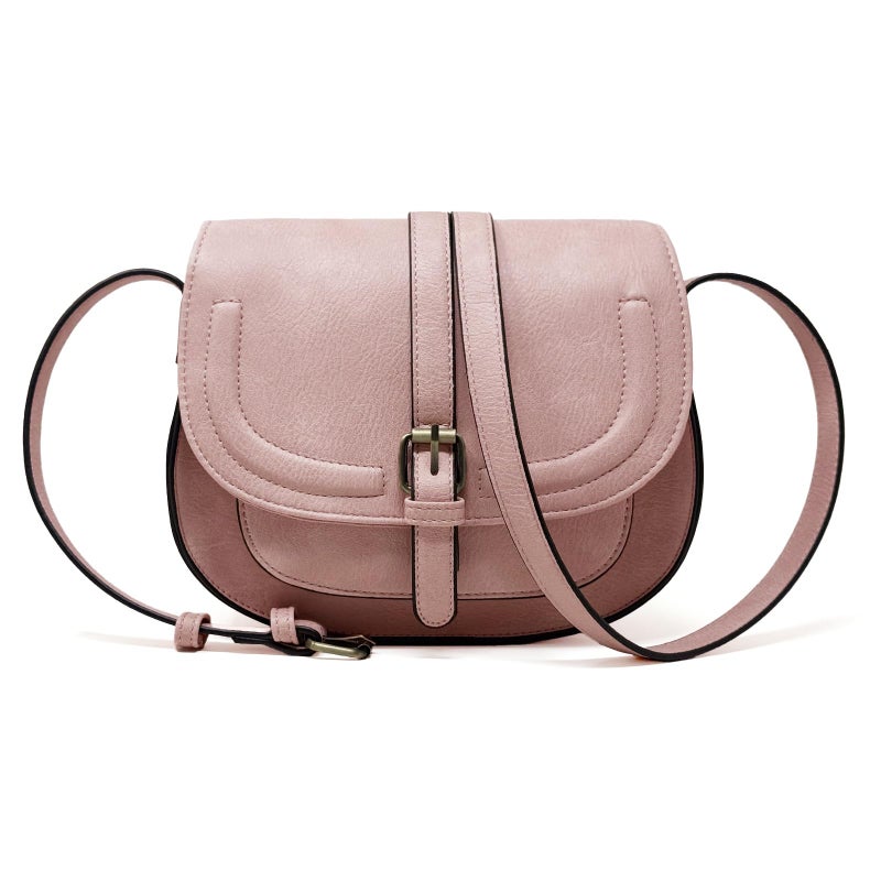 AFKOMST Crossbody Bags for Women,Small Saddle Purse and Boho Cross Body Handbags,Vegan Leather, Pink - Image 1