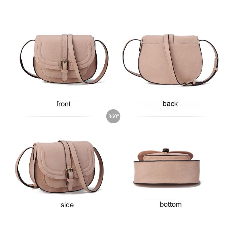 AFKOMST Crossbody Bags for Women,Small Saddle Purse and Boho Cross Body Handbags,Vegan Leather, Pink - Image 4