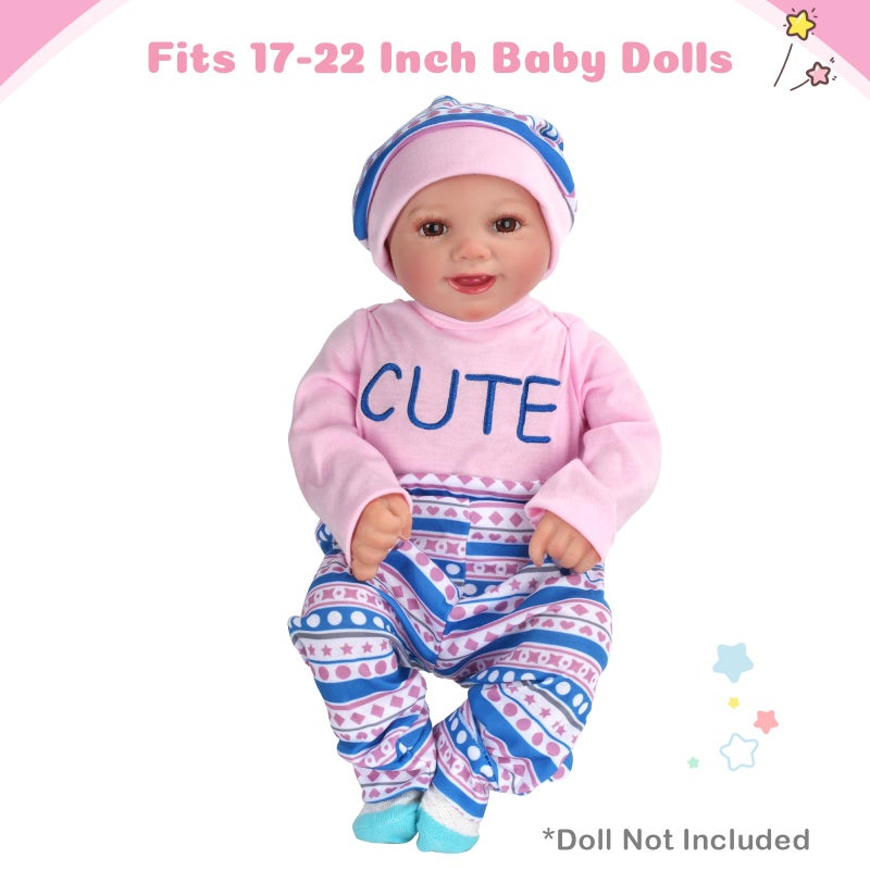 BABESIDE 4 Pcs Reborn Baby Doll Clothes Set for 17-22 Inch Babydolls, Cute Cat Pattern Baby Doll Accessories with Hat Socks for Realistic Baby Dolls Accessories, Pink - Image 3