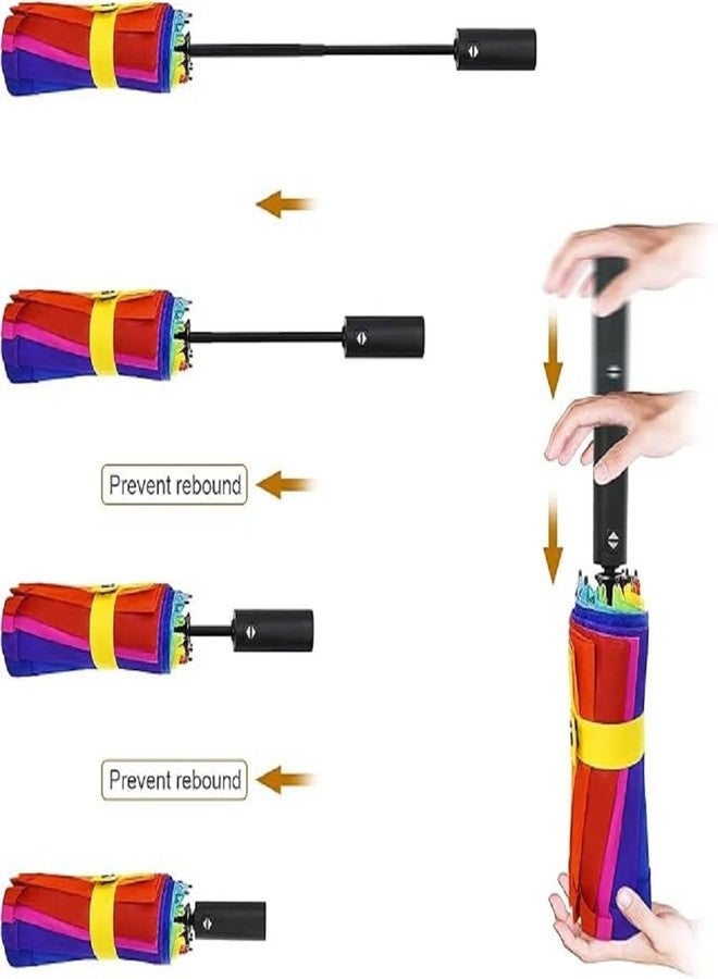 LEAFZY Rainbow Auto Open & Close Umbrella - Compact, Windproof Travel with UV Protection | Colorful -Fold Umbrella for Outdoor Use - Image 4