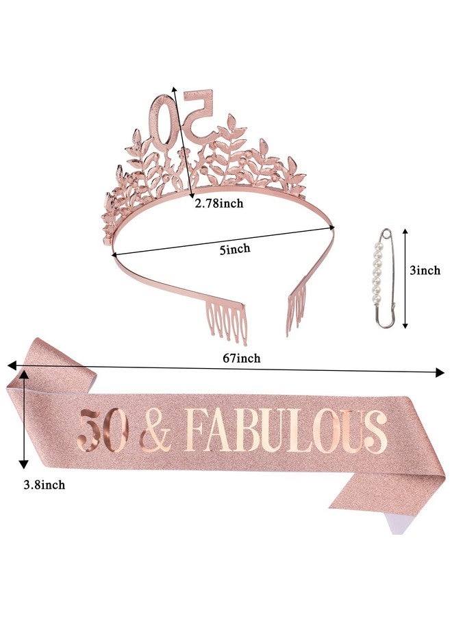 Semato Semato 50 & Fabulous Birthday Crown and Sash Kit- 50th Birthday Gifts for Women 50th Birthday Party Supplies (rose gold)  - Image 2