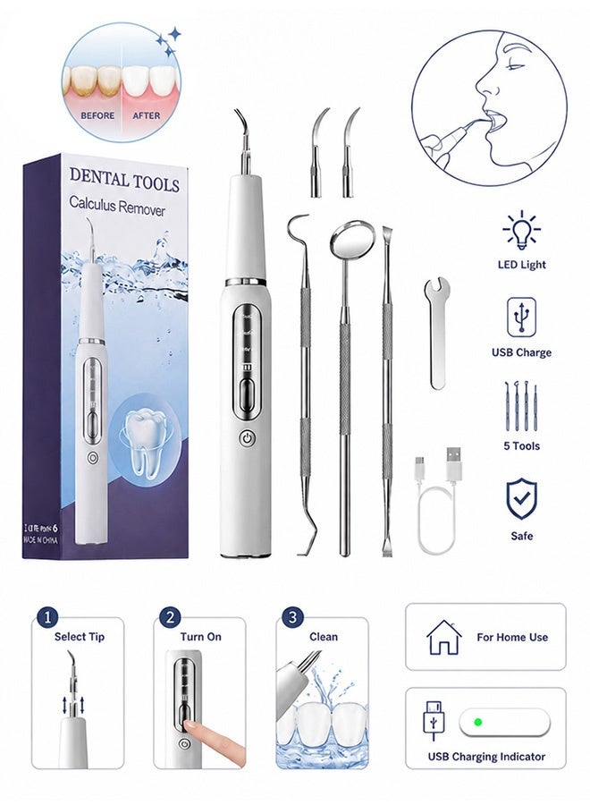 MAANGE Ultrasonic Dental Scaler for Teethm, Dental Calculus Remover with LED Light and 3 Adjustable Modes, Rechargeable Dental Cleaner 2 Replaceable Heads (White) - Image 1