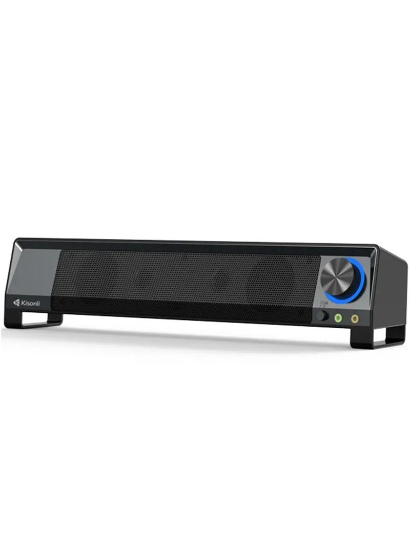 Kisonli Soundbar Computer , Speaker Integrates 2 Auxiliary ports For Microphones And Headphones X2  - Image 1