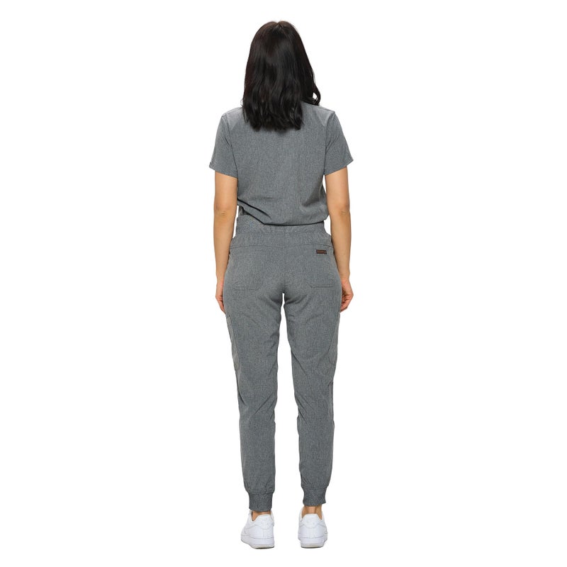 MONARCH UNIFORMS زي مونياركس ضيق مرن للسيدات مجموعة سراويل جوجر مع قميص مدسوس للسيدات (رمادي فاتح-XL) - Image 3