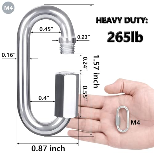 Lsqurel Quick Link, Lsqurel 304 Stainless Steel D Shape Locking Carabiner Heavy Duty Repair Link Pets Keychain for Outdoor Traveling Equipment M4 M6 M8 Capacity 200lb 600lb 1200lb (M4 5Pack) - Image 2