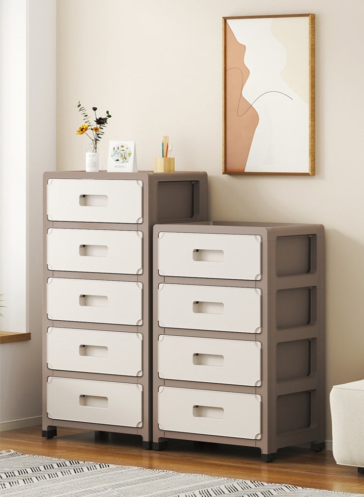Haidue 5 Drawer Storage Cabinet, Narrow Plastic Organizer Tower with Rolling Wheels, Thickened PP Anti-Fall Drawers, Space Saving Storage Unit for Bedroom Bathroom Kitchen Closet (Beige) - Image 5