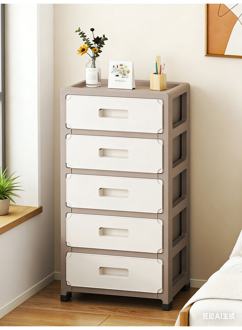 Haidue 5 Drawer Storage Cabinet, Narrow Plastic Organizer Tower with Rolling Wheels, Thickened PP Anti-Fall Drawers, Space Saving Storage Unit for Bedroom Bathroom Kitchen Closet (Beige) - Image 2