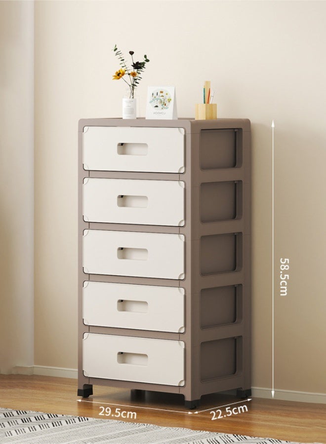 Haidue 5 Drawer Storage Cabinet, Narrow Plastic Organizer Tower with Rolling Wheels, Thickened PP Anti-Fall Drawers, Space Saving Storage Unit for Bedroom Bathroom Kitchen Closet (Beige) - Image 1
