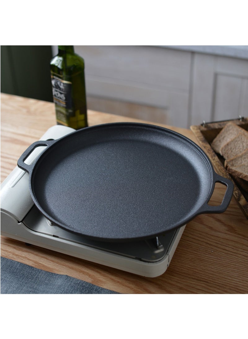 Hihonor 12 Inch Smooth & Light Cast Iron Griddle - Pre-Seasoned Round Cast Iron Pizza Pan - Easy to Clean Polished Cast Iron Pan Use in the Oven, on the Stove or Grill, Over a Campfire - Black - Image 2
