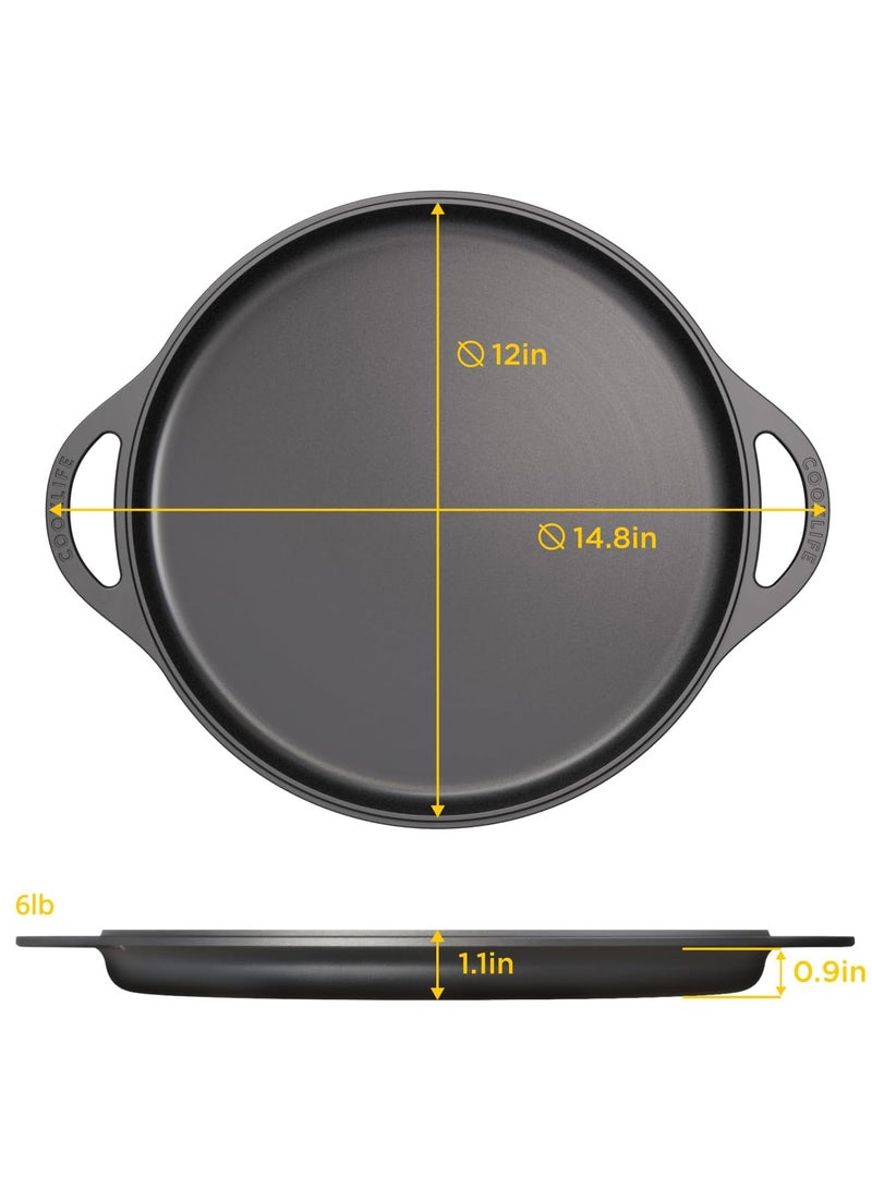 Hihonor 12 Inch Smooth & Light Cast Iron Griddle - Pre-Seasoned Round Cast Iron Pizza Pan - Easy to Clean Polished Cast Iron Pan Use in the Oven, on the Stove or Grill, Over a Campfire - Black - Image 3