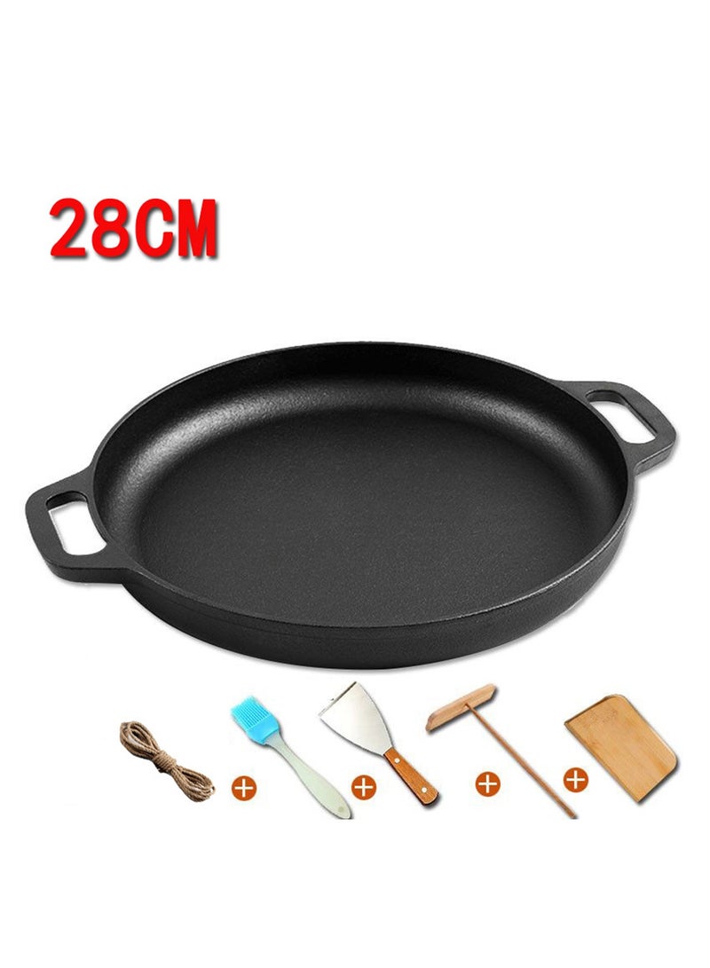 Hihonor 12 Inch Smooth & Light Cast Iron Griddle - Pre-Seasoned Round Cast Iron Pizza Pan - Easy to Clean Polished Cast Iron Pan Use in the Oven, on the Stove or Grill, Over a Campfire - Black - Image 1
