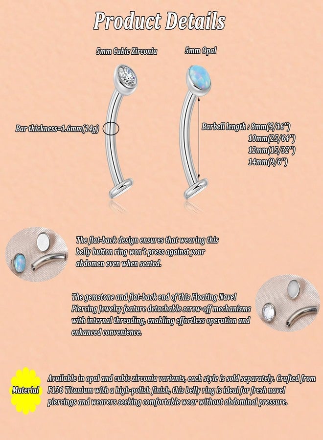 Lantine Floating Navel Piercing Jewelry F136 Titanium 14G Long Belly Button Rings Curved Barbell Navel Ring 5mm Cz Eyebrow Lip Piercing Jewelry 12mm - Image 5