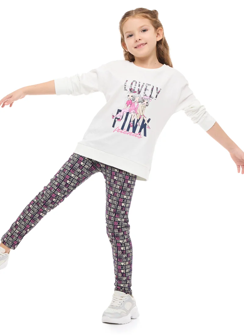 victor and jane Glitter Printed Embellished Top With Printed Leggings