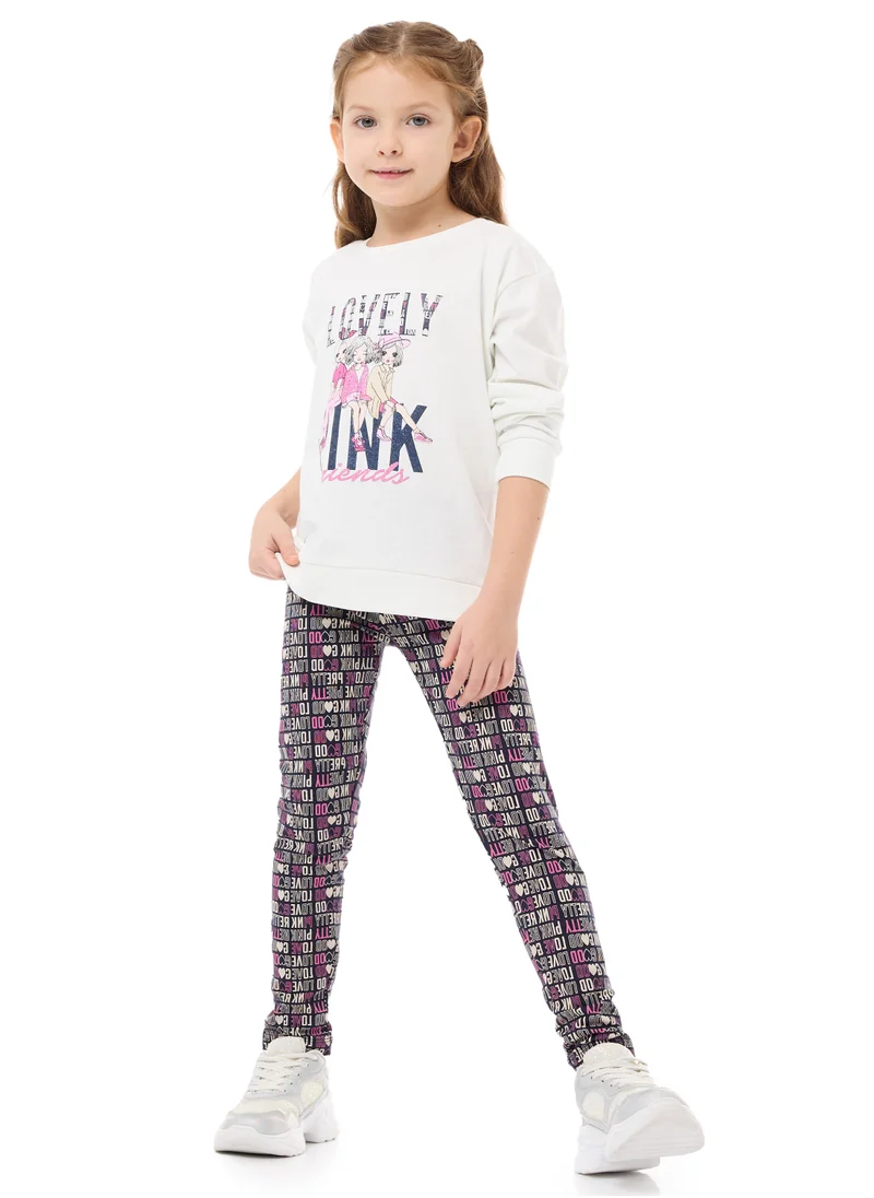 victor and jane Glitter Printed Embellished Top With Printed Leggings