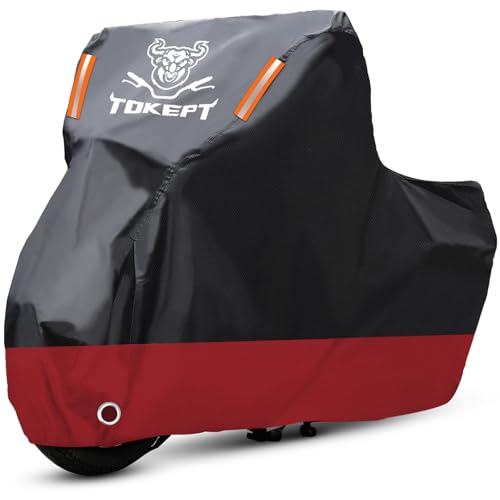 Tokept Motorcycle Cover Waterproof Outdoor, 210D Motorcycle Cover Heavy Duty Outdoor All Season Protection, Universal Scooter Cover with Night Reflective, Lock-Holes, Storage Bag (Up to 116") - Image 1