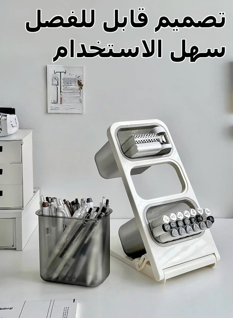 حامل أقلام رصاص للمكتب، منظم أقلام مكتبي بثلاث فتحات، صناديق أقلام بسعة كبيرة، حامل ملحقات المكتب، منظم تخزين فرش المكياج، منظم قرطاسية للمكتب والمدرسة واللوازم المنزلية، حامل أقلام وأكواب للمكتب ولوازم الفن المنزلي - Image 3