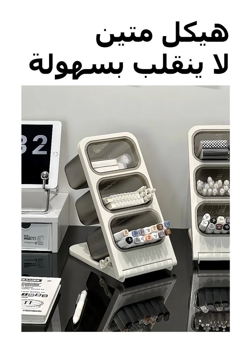 حامل أقلام رصاص للمكتب، منظم أقلام مكتبي بثلاث فتحات، صناديق أقلام بسعة كبيرة، حامل ملحقات المكتب، منظم تخزين فرش المكياج، منظم قرطاسية للمكتب والمدرسة واللوازم المنزلية، حامل أقلام وأكواب للمكتب ولوازم الفن المنزلي - Image 2