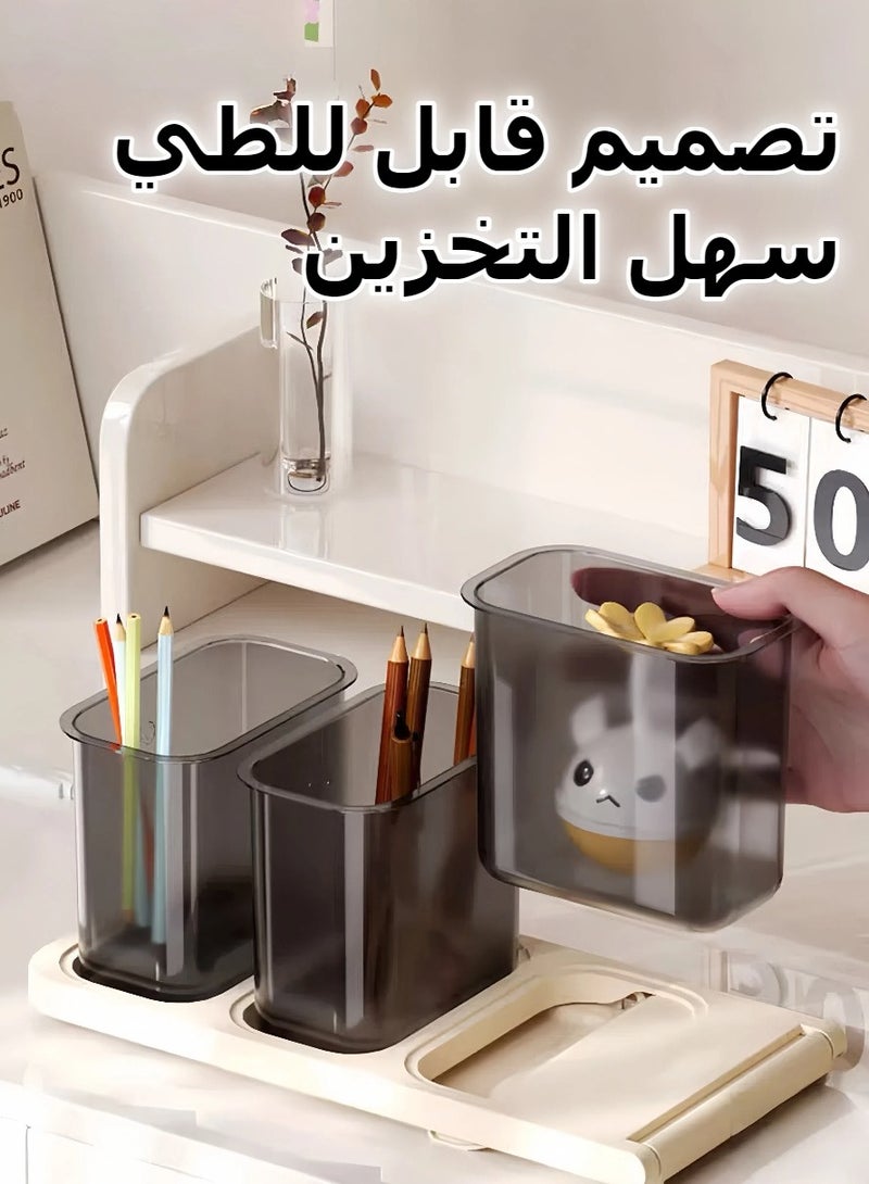 حامل أقلام رصاص للمكتب، منظم أقلام مكتبي بثلاث فتحات، صناديق أقلام بسعة كبيرة، حامل ملحقات المكتب، منظم تخزين فرش المكياج، منظم قرطاسية للمكتب والمدرسة واللوازم المنزلية، حامل أقلام وأكواب للمكتب ولوازم الفن المنزلي - Image 5