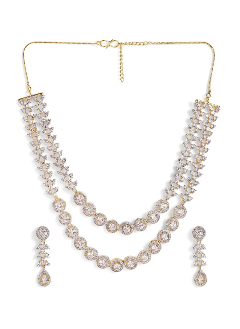 Priyaasi American Diamond Studded Two Layered Jewellery Set