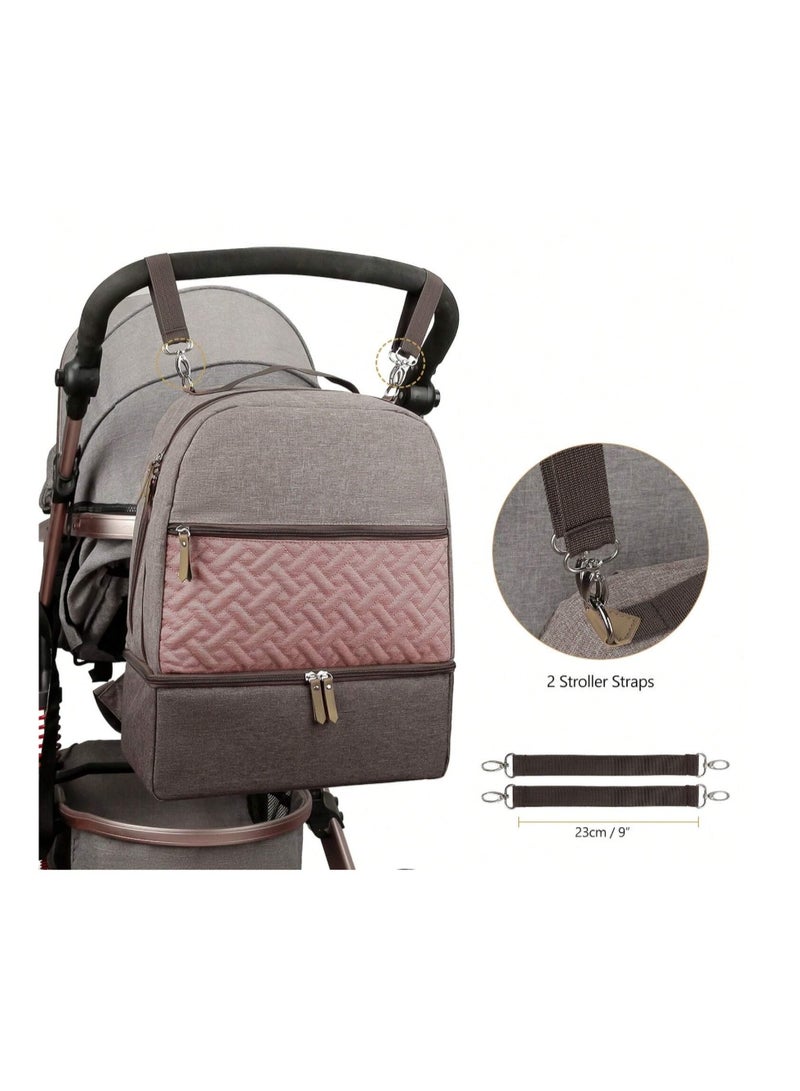 المنزل الذكي هوم سمارت إكسبلورر حقيبة ظهر للأطفال بحجرتين | حقيبة حمل/حفاضات بسعة تخزين عالية، مثالية لحمل مستلزمات الطفل. (وردي ورمادي، ٤٤*٣٤*١٥ سم) - Image 3