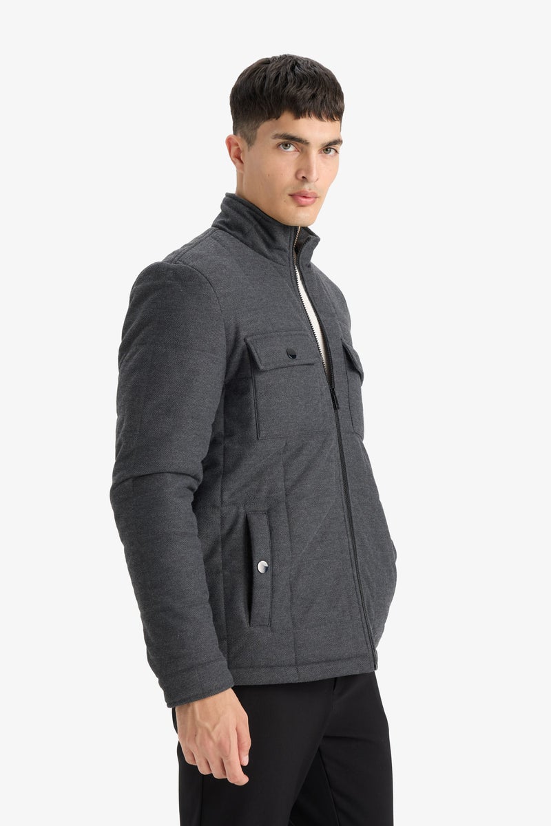 DeFacto Grey Man Slim Fit Puffer Jacket Casual - Image 4