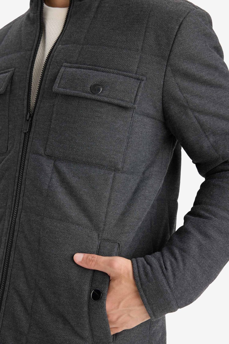 DeFacto Grey Man Slim Fit Puffer Jacket Casual - Image 3