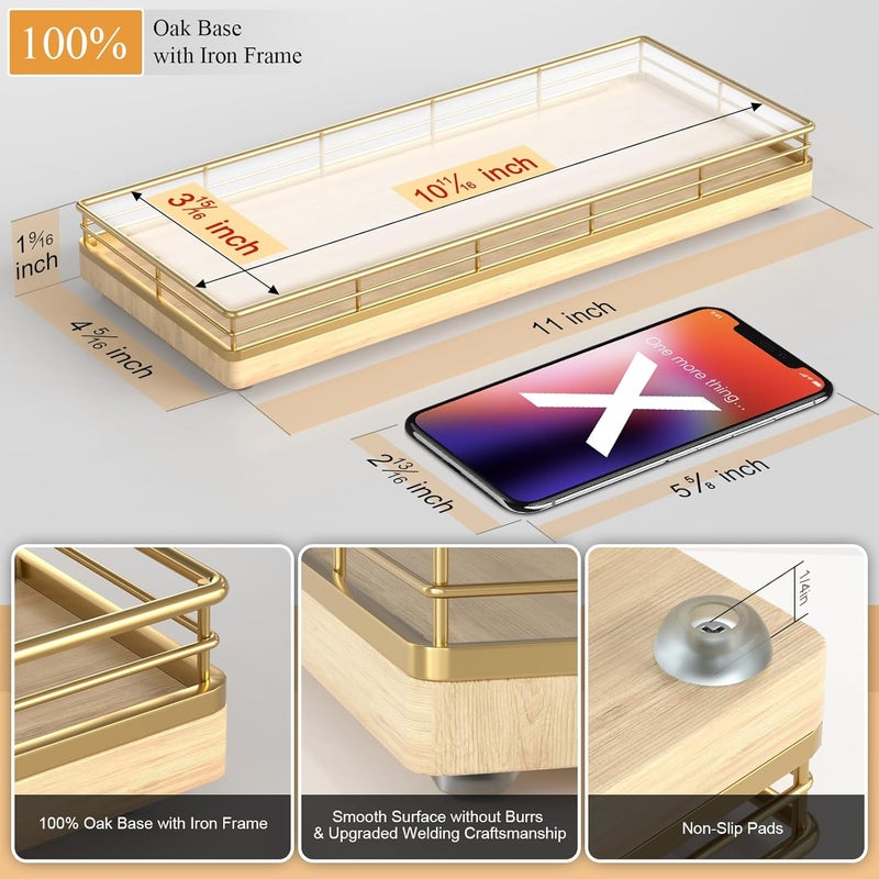 Focusonit Wooden Decorative Tray, Oak 11.2" L Coffee Table Tray for Kitchen Countertop Soap Sponge Holder for Dresser Perfume Tray Jewelry Candle Nightstand Table Centerpieces for Dining Room Decor Natural - Image 2